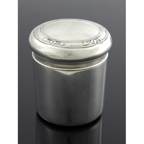 525 - Archibald Knox for Liberty and Co., an Arts and Crafts Tudric pewter tea caddy, cylindrical form wit... 