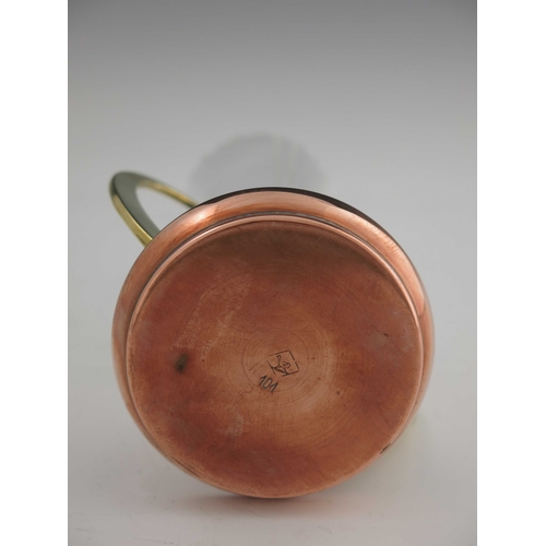 529 - WMF, a Jugendstil copper, brass and glass vase, the splayed base incised with geometric scroll motif... 