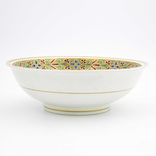 631 - A W N Pugin or Christopher Dresser for Minton, a Gothic Revival wash bowl, 1865, painted with a band... 