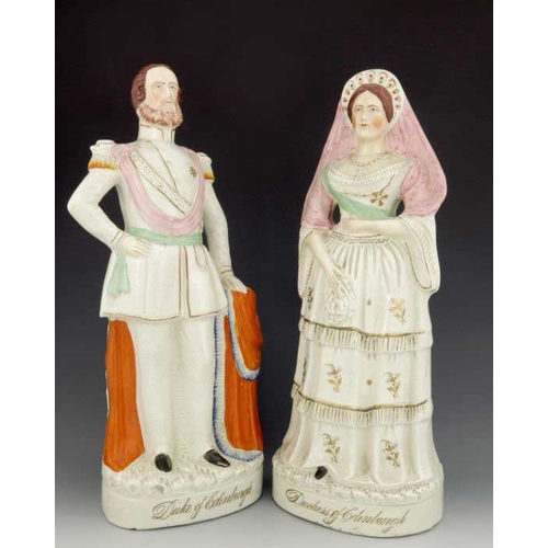 780 - A pair of Staffordshire portrait figures, the 'Duke of Edinburgh' and 'Duchess of Edinburgh', circa ... 