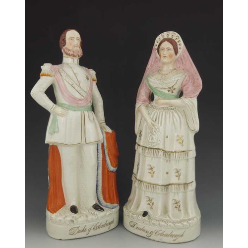 780 - A pair of Staffordshire portrait figures, the 'Duke of Edinburgh' and 'Duchess of Edinburgh', circa ... 