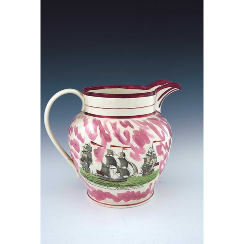 782 - A large named Sunderland Lustre jug, mid 19th century, shouldered form, painted dedication Mary Cars... 