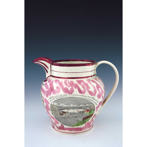 782 - A large named Sunderland Lustre jug, mid 19th century, shouldered form, painted dedication Mary Cars... 