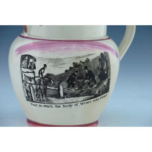 785 - A Sunderland Lustre jug, mid 19th century, shouldered form, transfer printed to each side with a sce... 