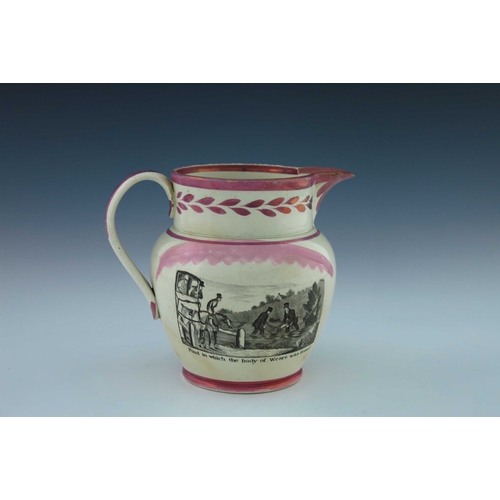 785 - A Sunderland Lustre jug, mid 19th century, shouldered form, transfer printed to each side with a sce... 