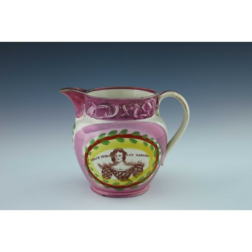 787 - A Sunderland Lustre jug, Robert Maling, Ouseburn Bridge pottery, shouldered form, transfer printed a... 