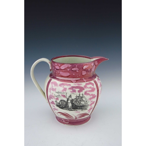 790 - A Sunderland Lustre jug, mid 19th century, The Sailor's Tear and the Sailors Farewell, shouldered fo... 