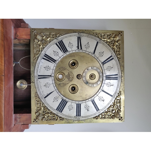 366 - J. Clowes, London, a William & Mary longcase clock, amboyna and walnut case, plain moulded cornice, ... 