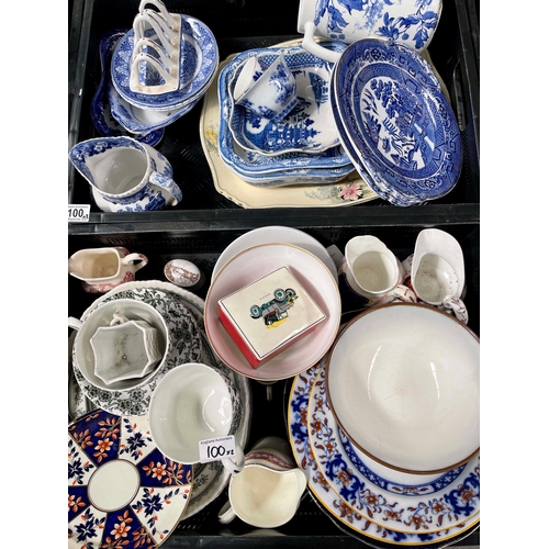 100 - Assorted ceramics, including blue and white Staffordshire ware, Coalport style bowl, pair of Arden B... 