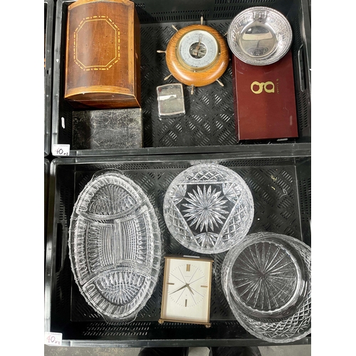 40 - A group of glass, treen and clocks, including a Garrard mantle clock, a circular barometer, a chrome... 