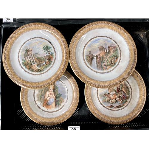 99 - A 19th century Prattware tazza, transfer decorated with classical ruins, together with a similar lan... 