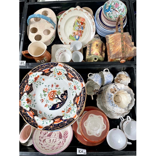 101 - A collection of ceramics, including Creamware soup bowl, a group of four Aesthetic movement cups and... 