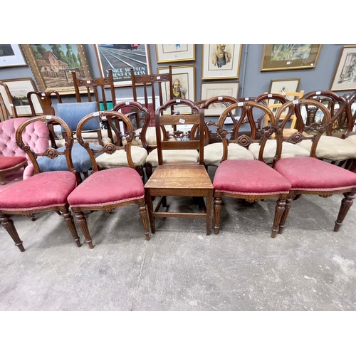 507 - A set four mid Victorian walnut balloon back dining chairs, and a George III country oak chair, (5)