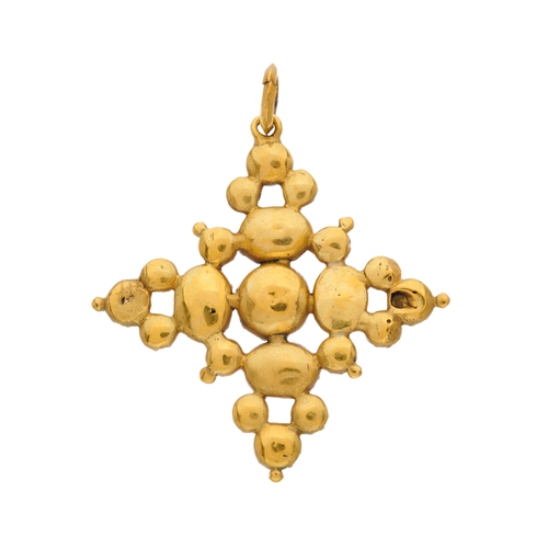 11 - A late Georgian gold, vari-shape garnet cross pendant, with circular-shape bail surmount, length 3.7... 