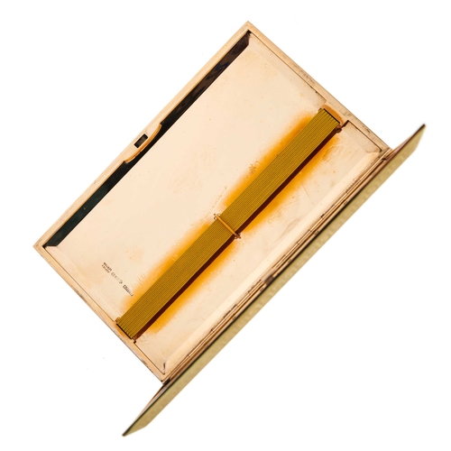 19 - Asprey & Co Ltd, an Art Deco 9ct gold cigarette case, of engine-turned design and Greek key motif bo... 