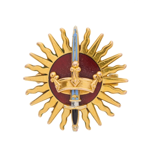 22 - Garrard & Co., a 9ct gold and vari-hue enamel Imperial Society of Knights Bachelor brooch, hallmarks... 