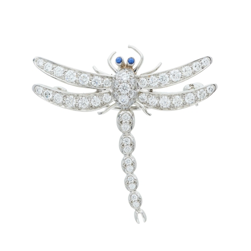 43 - Tiffany & Co., a platinum pave-set diamond Enchant dragonfly brooch, with circular-shape sapphire ey... 