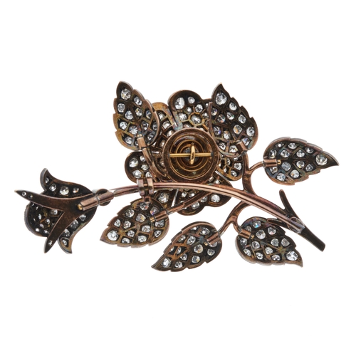 47 - A late Victorian silver and gold, old and single-cut diamond en tremblant brooch, designed as a flor... 