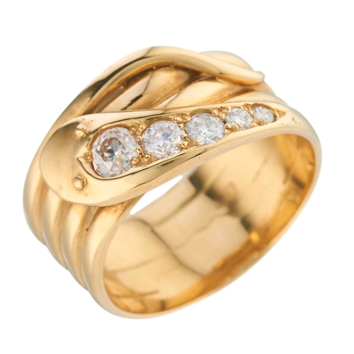 81 - A late Victorian 18ct gold old-cut diamond coiled snake ring, estimated total diamond weight 0.60ct,... 