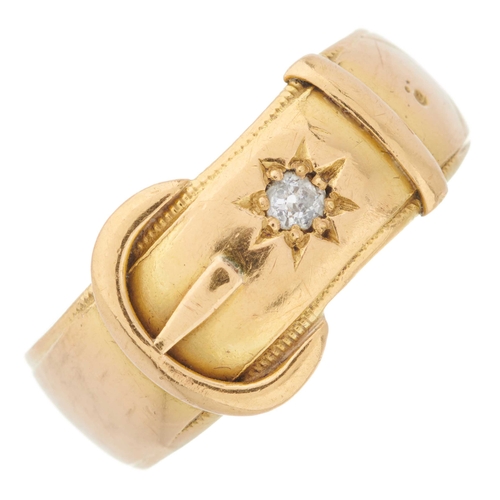 9 - An Edwardian 18ct gold old-cut diamond buckle ring, hallmarks for Birmingham 1907, ring size X, 9.2g