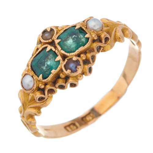 94 - Two early to mid Victorian gold, gem-set rings, to include a 15ct gold emerald and split pearl dress... 