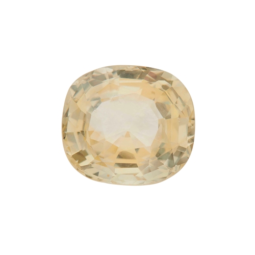 97 - A large cushion-shape natural yellow sapphire, weighing approximately 9.85ct, currently loose from m... 