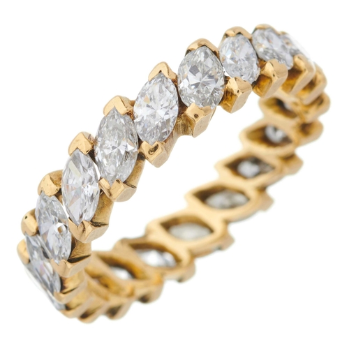 121 - An 18ct gold marquise-shape diamond full eternity ring, estimated total diamond weight 2.50ct, H-I c... 