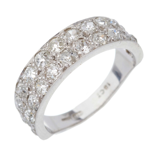 137 - An 18ct gold old-cut diamond two-row half eternity ring, with tapered band, estimated total diamond ... 