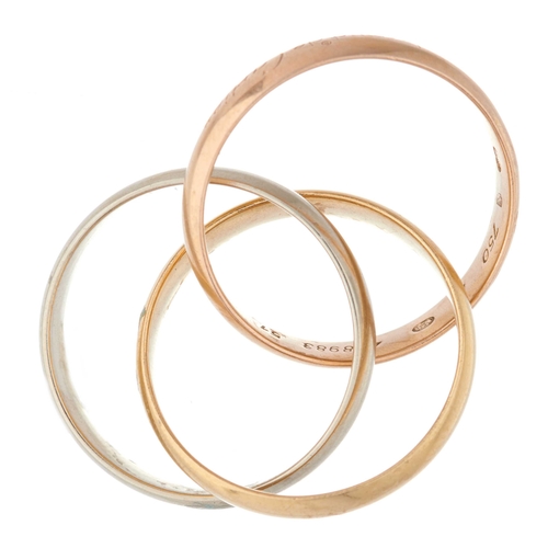 152 - Cartier, an 18ct gold les must de Cartier Trinity tri-colour band ring, designed as three intertwine... 