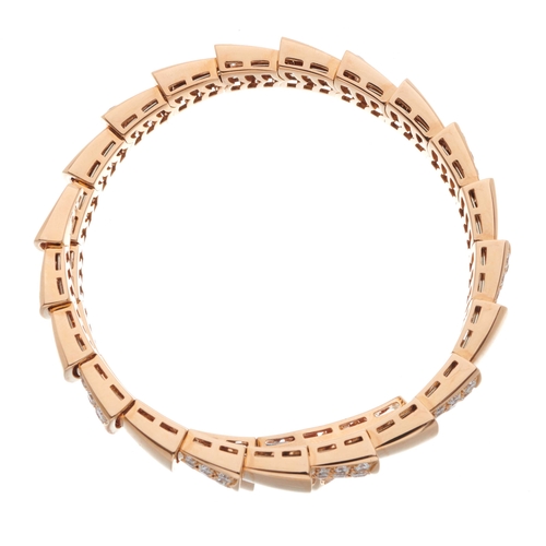 167 - Bulgari, an 18ct rose gold Serpenti Viper flexible bangle bracelet, demi-pave set throughout with br... 