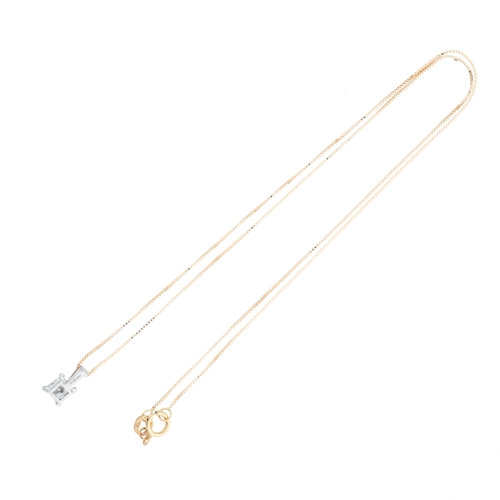 170 - A platinum square-shape diamond single-stone pendant, suspended from a 14ct gold box-link chain, dia... 