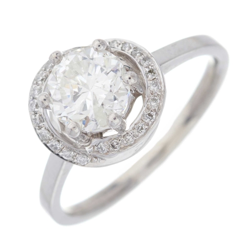 182 - A platinum brilliant-cut diamond single-stone ring, with similarly-cut diamond surround, principal d... 