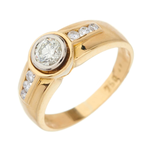 192 - An 18ct gold brilliant-cut diamond single-stone band ring, with similarly-cut diamond line sides and... 