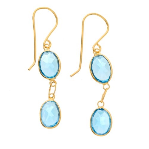 193 - A pair of 14ct gold oval-shape blue topaz two-stone drop earrings, with oval spacers and hook fittin... 