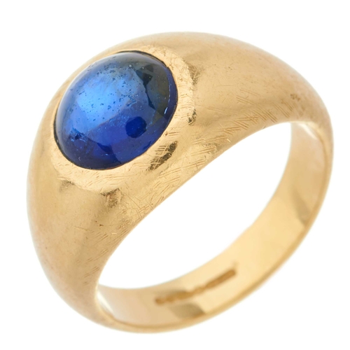 197 - An 18ct gold sapphire cabochon single-stone signet ring, sapphire estimated weight 2.20ct, hallmarks... 