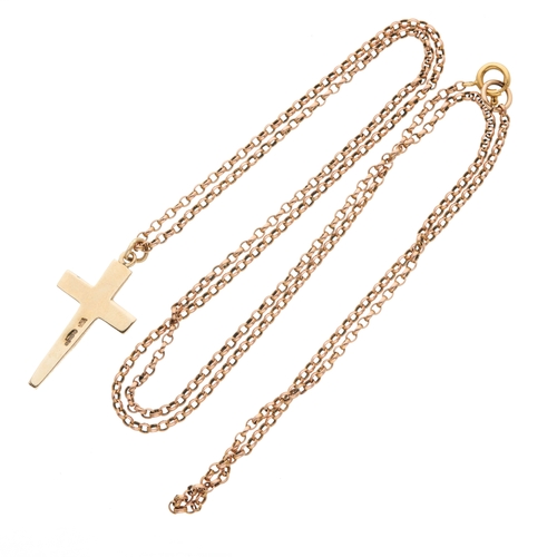 210 - A 9ct gold cross pendant, suspended from a 9ct gold belcher-link chain, with later 18ct gold spring-... 