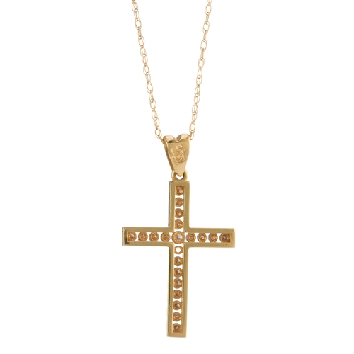 211 - An 18ct gold brilliant-cut diamond cross pendant, suspended from a 9ct gold fancy-link chain, estima... 