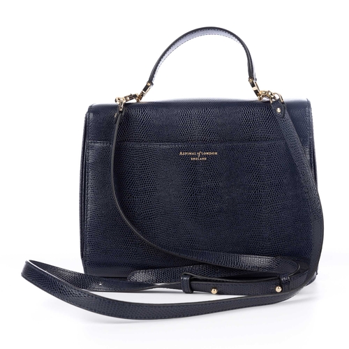 270 - Aspinal of London, a Mayfair handbag, crafted from dark blue lizard embossed leather, with polished ... 