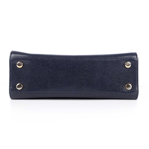 270 - Aspinal of London, a Mayfair handbag, crafted from dark blue lizard embossed leather, with polished ... 