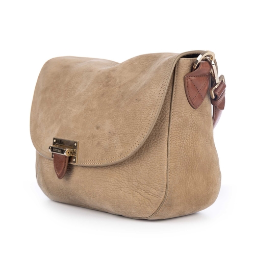 271 - Aspinal of London, a Slouchy satchel, crafted from beige nubuck leather, featuring a detachable tan ... 