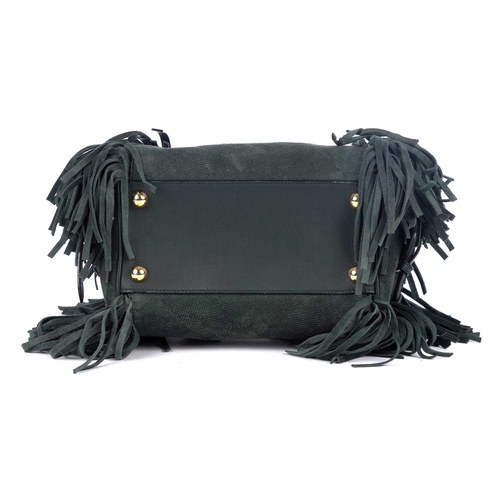 284 - Burberry, a Prorsum Fringe Mini Bee handbag, designed with a green suede exterior accented with matc... 