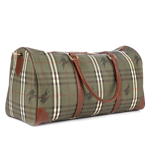 286 - Burberry, a green Haymarket Check luggage bag, designed with a green Haymarket check coated canvas e... 