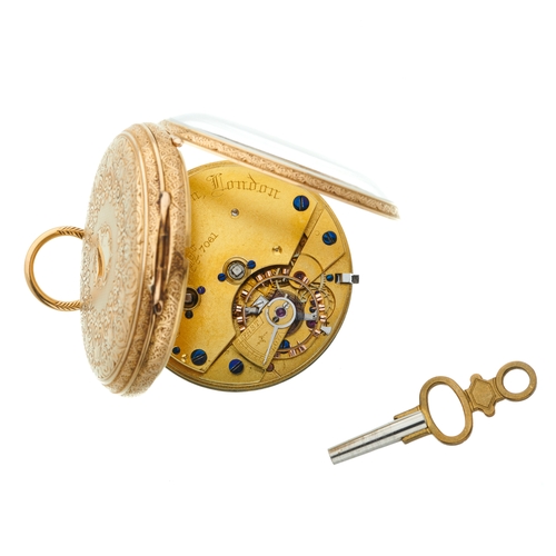42 - A late Victorian 18ct gold open face pocket watch, with engraved reverse, case with maker's marks fo... 
