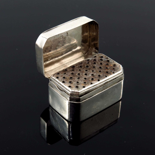 102 - A George III silver nutmeg grater, Thomas Wallis, Birmingham 1797, canted cuboid form with hinged li... 