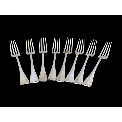 103 - A set of seven Victorian silver dinner forks, Goldsmiths and Silversmiths Co., London 1896, Hanoveri... 