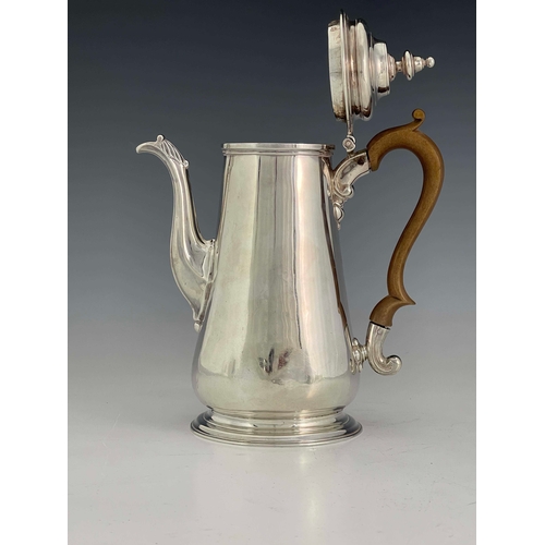 113 - A George II silver coffee pot, Anne Craig and John Neville, London 1744, footed conical baluster for... 