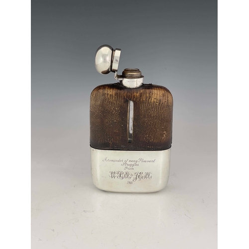 114 - A large Edwardian silver plate and lizard skin hip flask, James Dixon and Sons, circa 1901, the glas... 