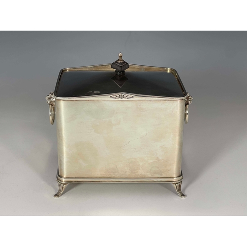 124 - A George V silver biscuit box, George Wish, Sheffield 1930, cuboid form with pediment rims, cast lio... 