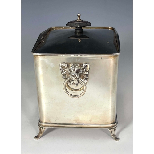 124 - A George V silver biscuit box, George Wish, Sheffield 1930, cuboid form with pediment rims, cast lio... 