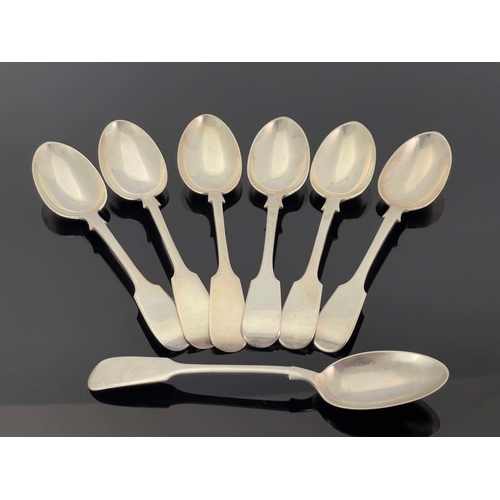 126 - A matched set of seven Victorian and Edwardian silver dessert spoons, London and Sheffield makers, F... 